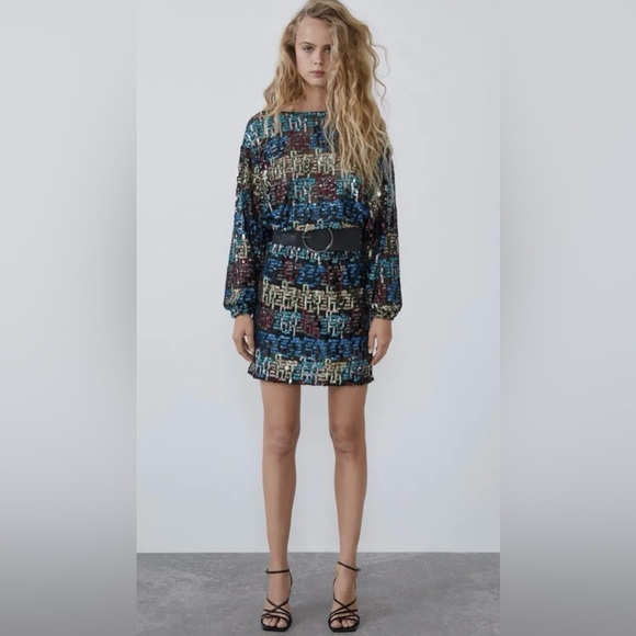 Zara Multicolor Sequence Dress Size Small - Picture 12 of 17